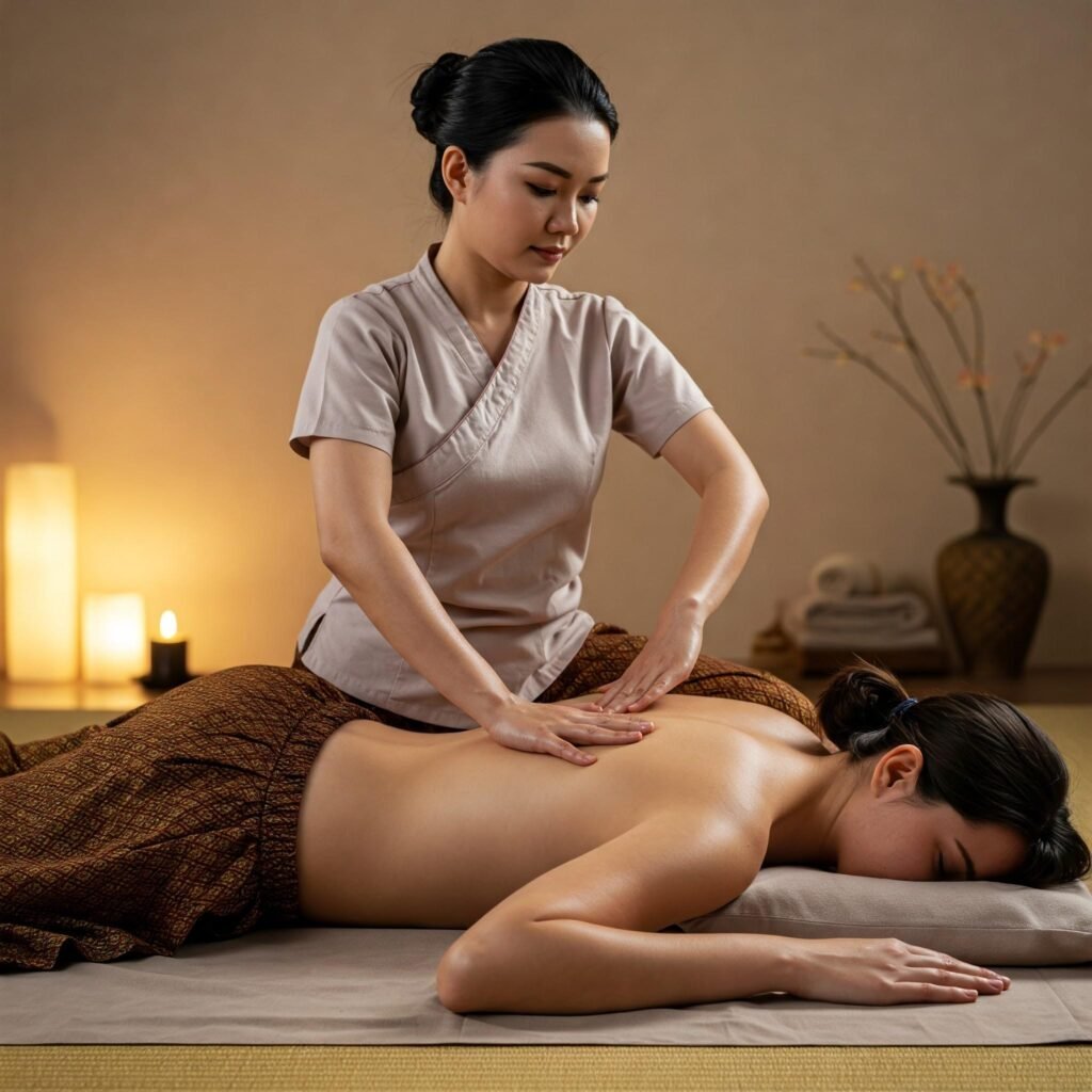 Vrouw krijgt een traditionele Thaise massage