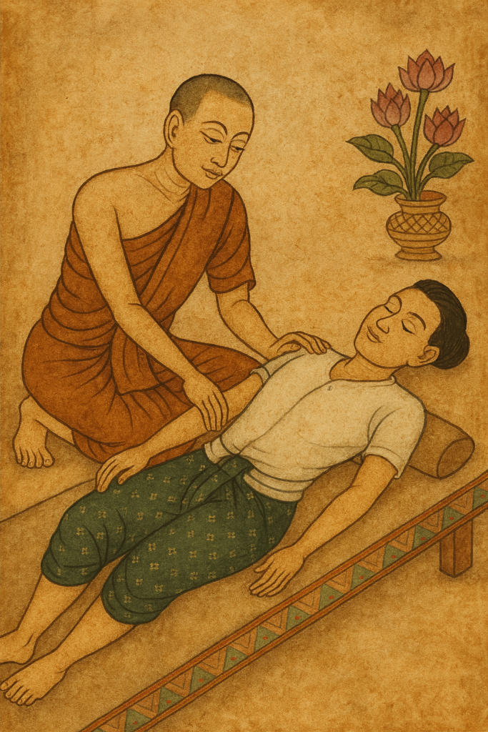 Oude tekening van traditionele Thaise massage