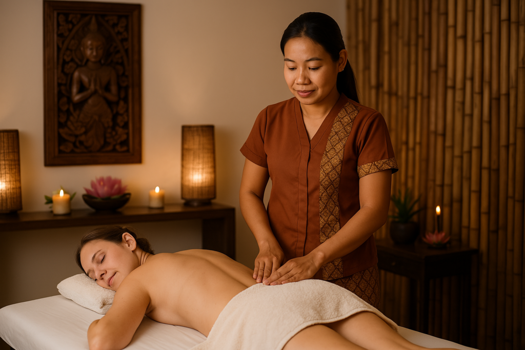 Masseuse masseert de onderrug van een klant